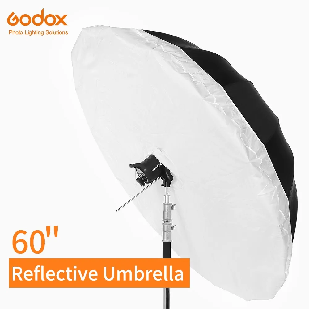 Godox 60 인치 150cm 실버 블랙 반사 우산 스튜디오 조명 라이트 우산 대형 디퓨저 커버 포함