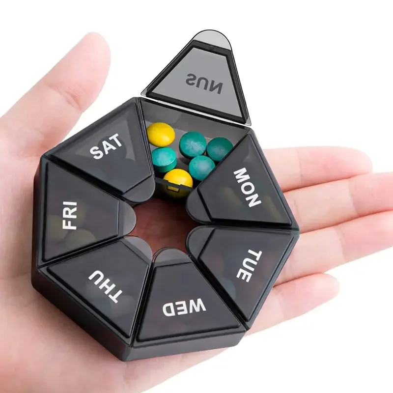 Pill storage box 2Pcs 7 days mini travel portable medicines dispenser multi-function plastic seven compartment sealer