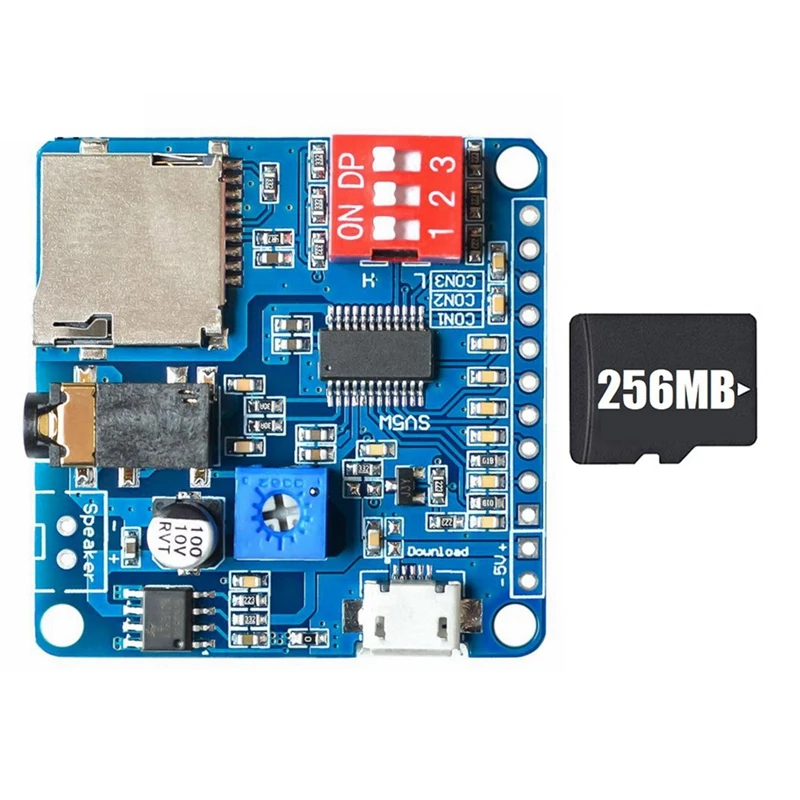 Audio Music Player Voice Playback Module MP3 Player Module + 256MB Memory Card Class D Amplifier Board 5W DY-SV5W 1Set