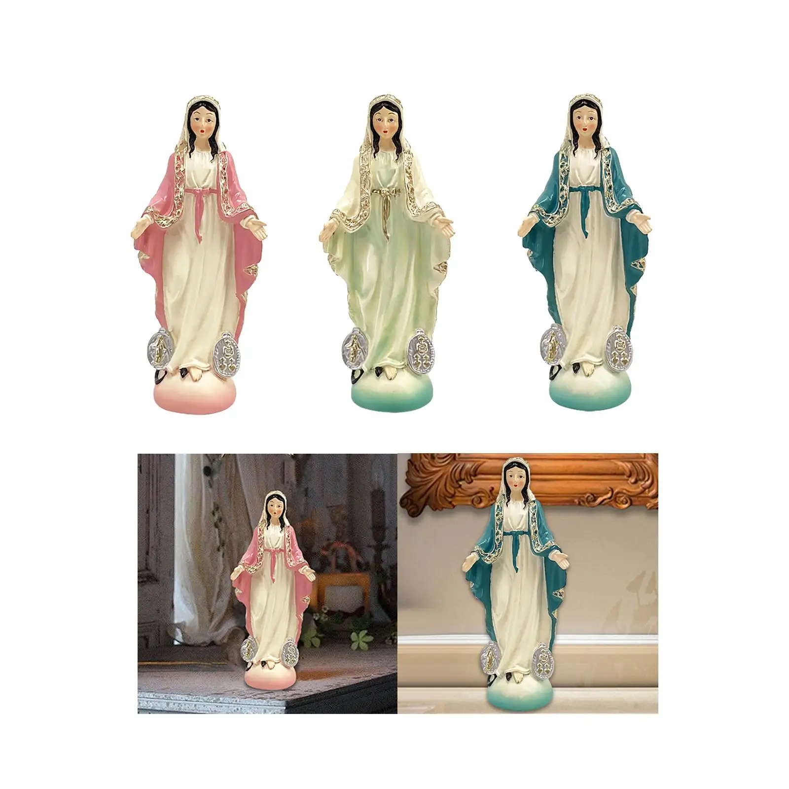 Catholic Virgin Mary Figurine Sculpture Hand Painted Handmade Tabletop Collection Resin Craft Desk Ornament 4.8inch Tall