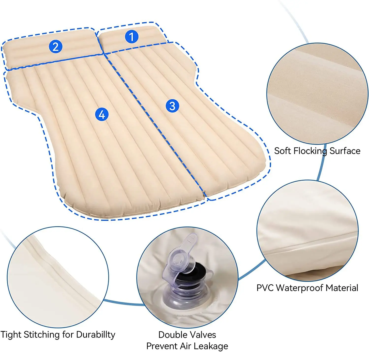 Inflatable Air Bed Car Sleeping Mattress Camping Mattress For Tesla Model 3/Y/S/X SUV Travel Outdoor Camping Cushion Folding Portable Flocking Pad