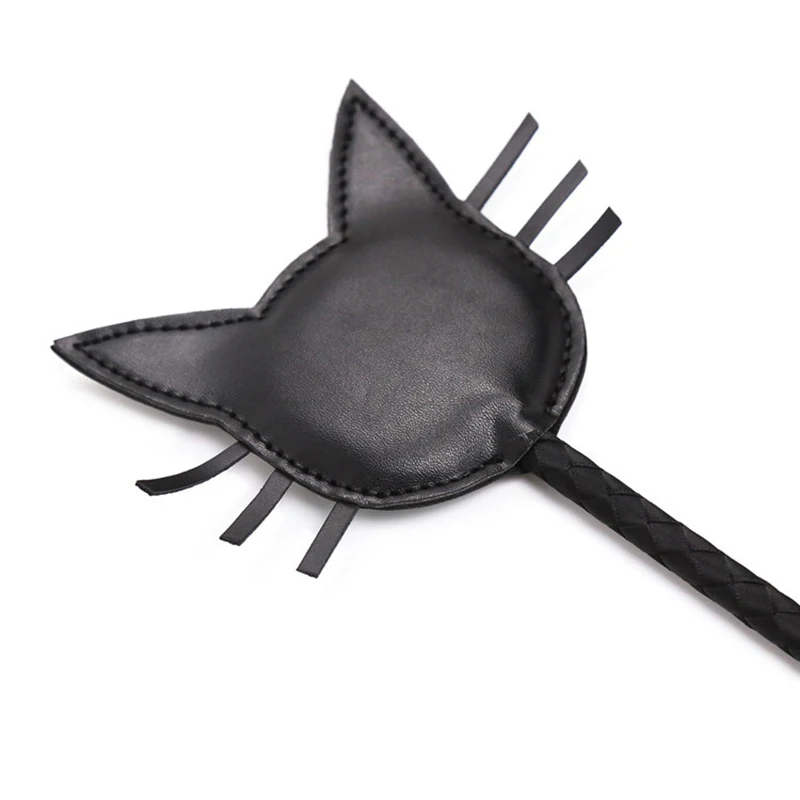 57CM Cat Shape Top Leather Long Straight Whip Riding Crop Flogger Dressage Whipps Paddle Slapper Horse Training 3