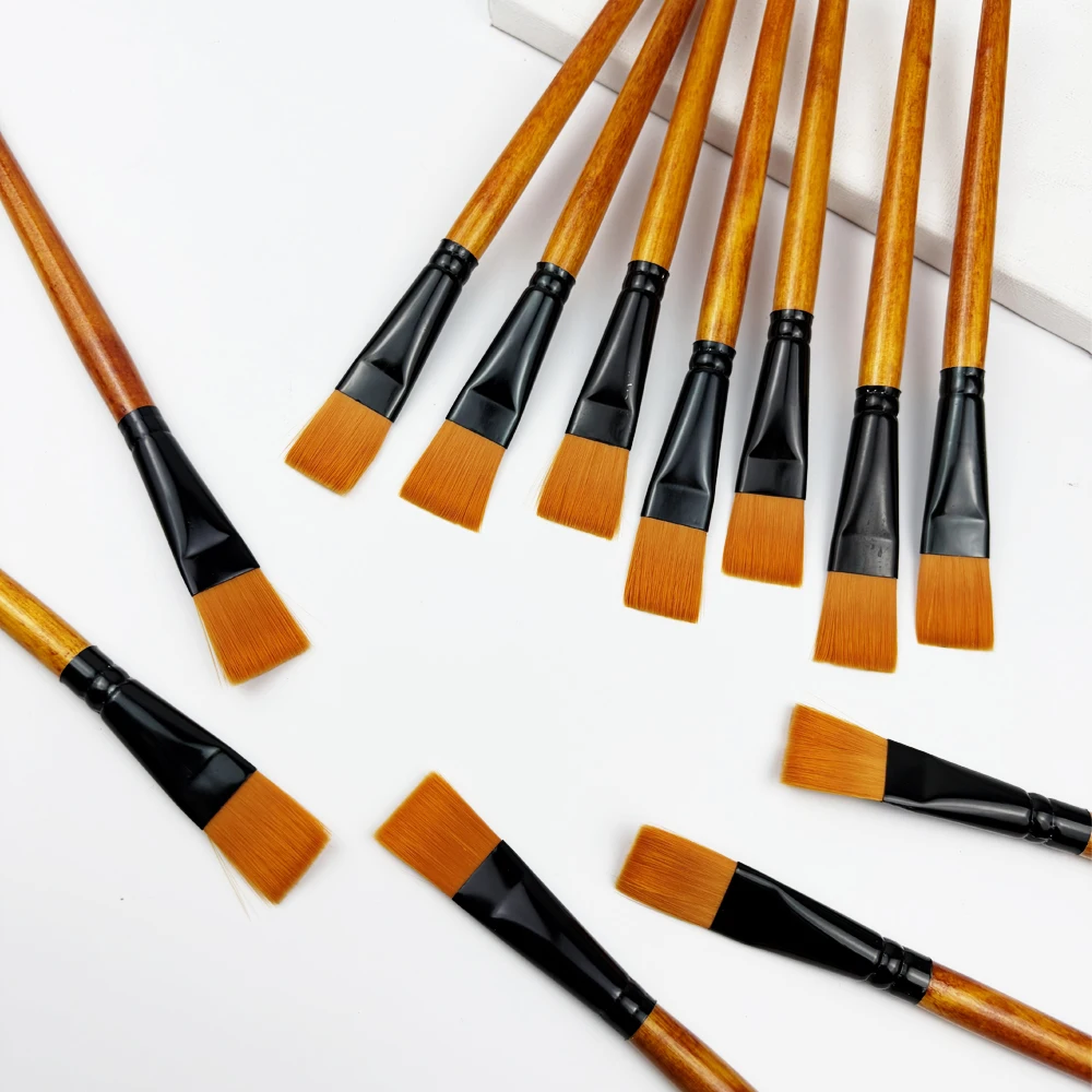 12pcs Wide Flat Acrylic Paint Brushes - 3/4 Inch Synthetic Nylon Bristles for Detail Art Painting, Oil, Watercolor - Bulk Paint 4
