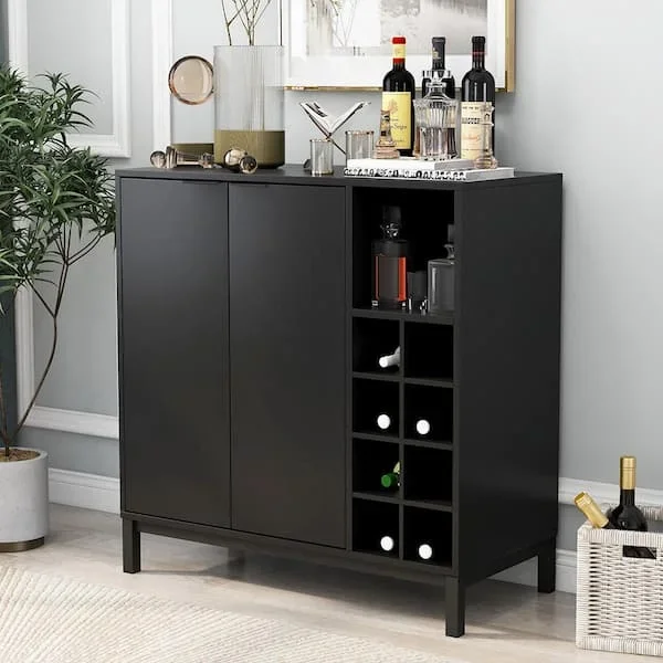 Black Sideboards And ets With Storage And Wine Racks Coffee Bar Cabinet For Server Kitchen Dining Room Console Table