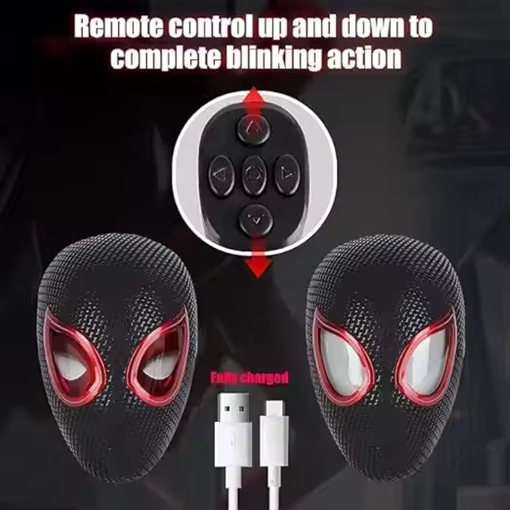 Halloween Mask Superhero Mask Remote Control Spider Mask Moving Eyes Super Hero Helmet Halloween Cosplay Mask with LED Light