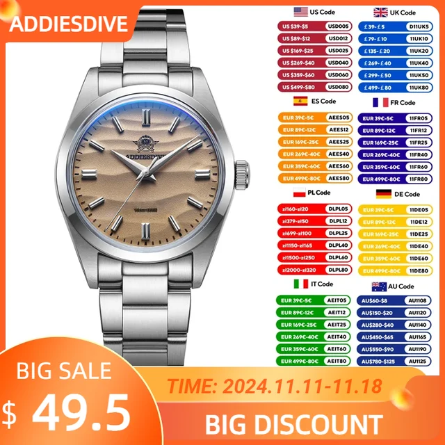 ADDIESDIVE Top Brand Men Quartz Watch Simple Stainless Steel Bubble Mirror Pot Cover Glass 100M Dive Watches AD2030 Reloj Hombre 1