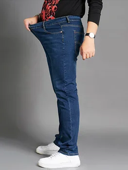 جينز رجالي مقاس كبير 10XL سروال دينم مستقيم الساق كبير الحجم قابل للتمدد بنطلون فضفاض ملابس غير رسمية مريحة تناسب 160 كجم - Image 4