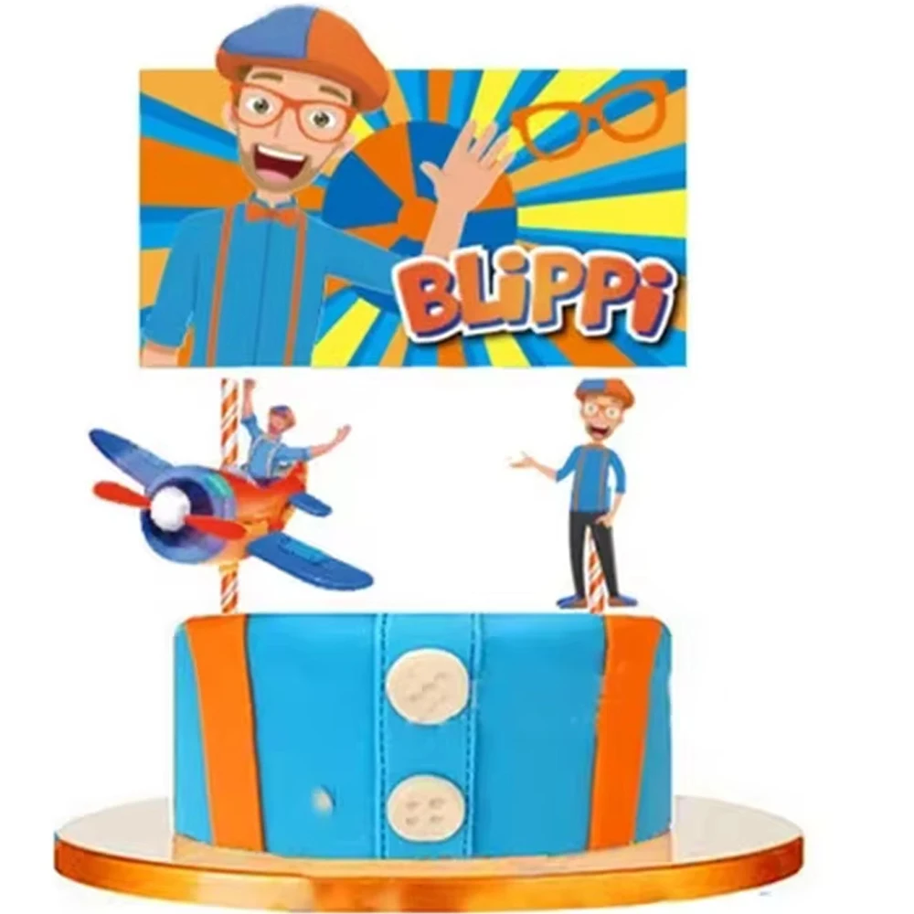 Party Decorations Disposable Wooden Tableware Blippiings Theme Birthday Party Decoration Dinnerware Cake Topper Banner Balloon Tablecloth for Kids Christmas Party Supplies