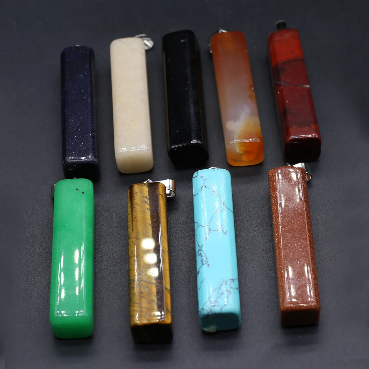 10PCS Wholesale Natural Semiprecious Stone Random Color Rectangle Pendant Jewelry Making DIY Necklace Earrings Accessories Gift
