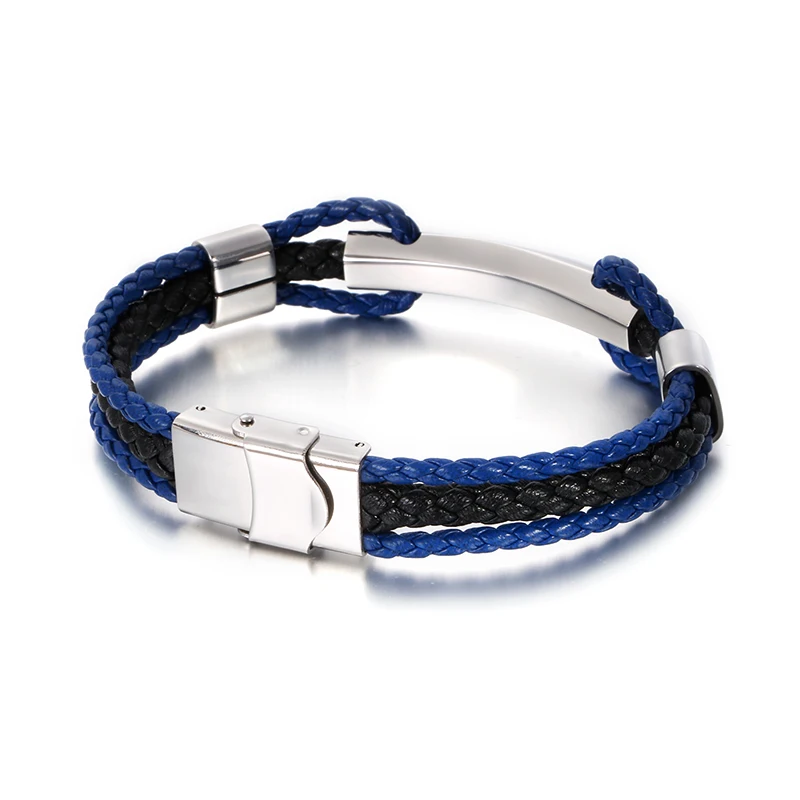 

Модный мужской золотой цвет нержавеющая сталь черный синий трехслойный Воловья Кожа плетеная лента Пряжка модный кожаный браслет ювелирные изделия