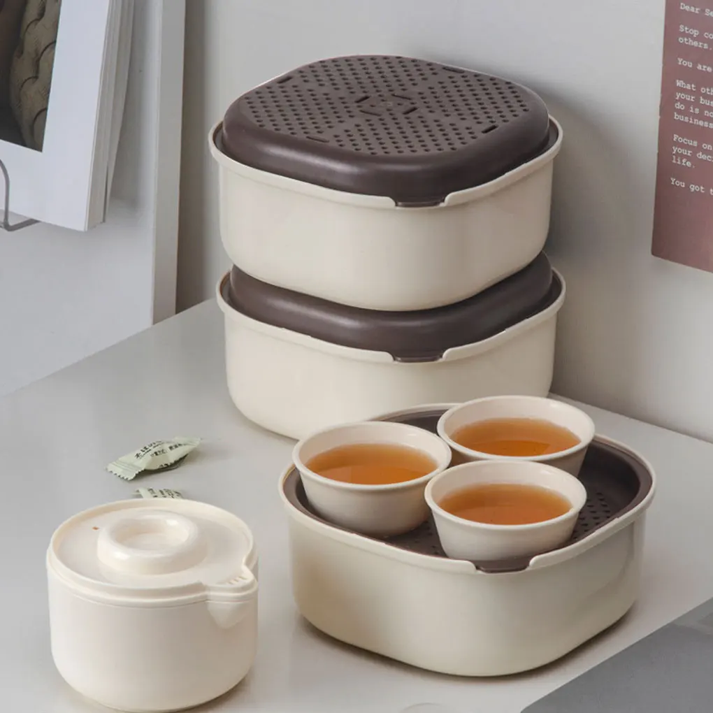 Portable Travel Kung Fu Tea Set ABS Teapot Cup Storage Outdoor Portable Teapot and Infuser Tea Cup Pot Set