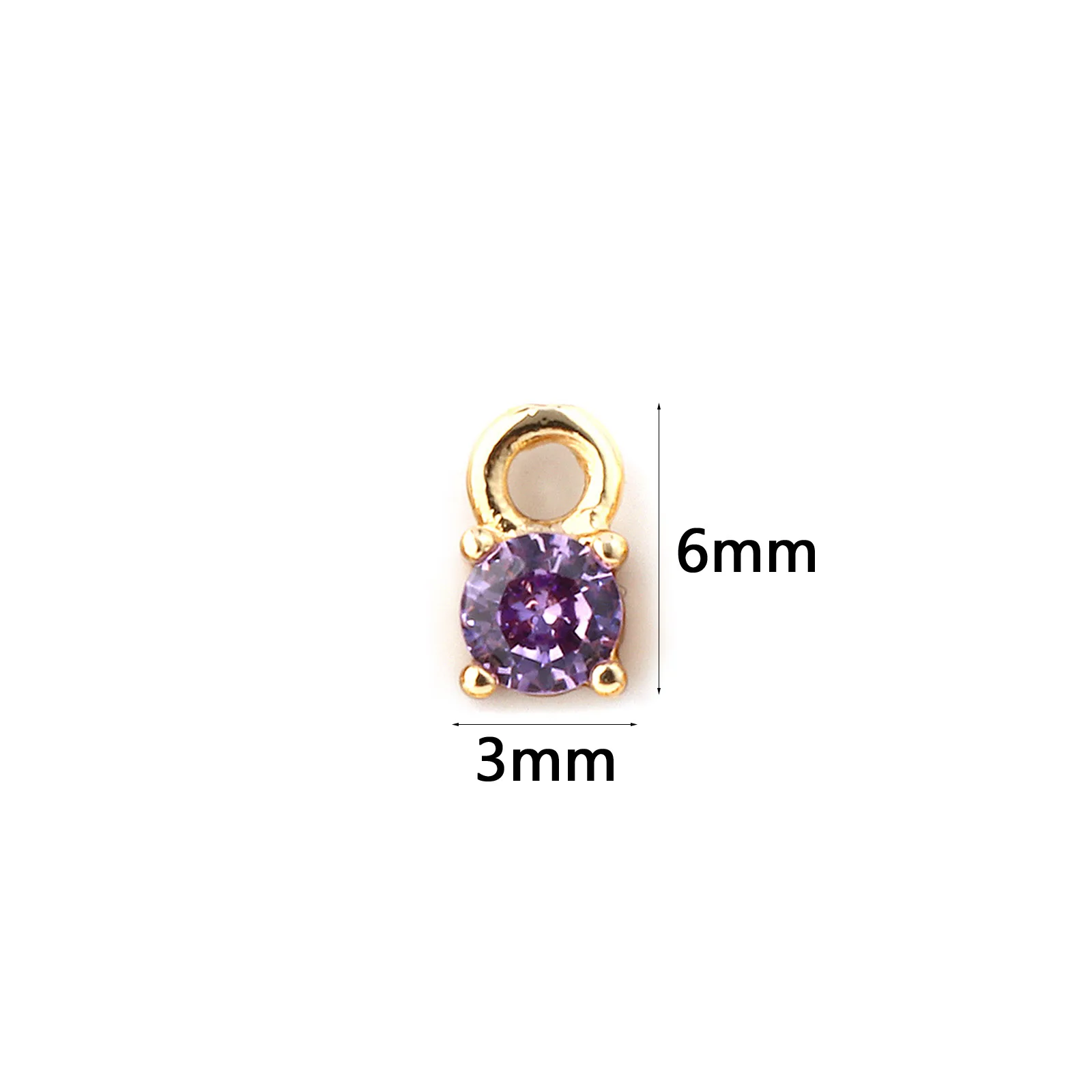 5 Stück Mini-Rundanhänger aus Messing und Zirkonia mit Geburtsstein, 18 Karat vergoldet, Anhänger für die Herstellung von Halsketten und Armbändern, 6 mm x 3 mm – Detail 10