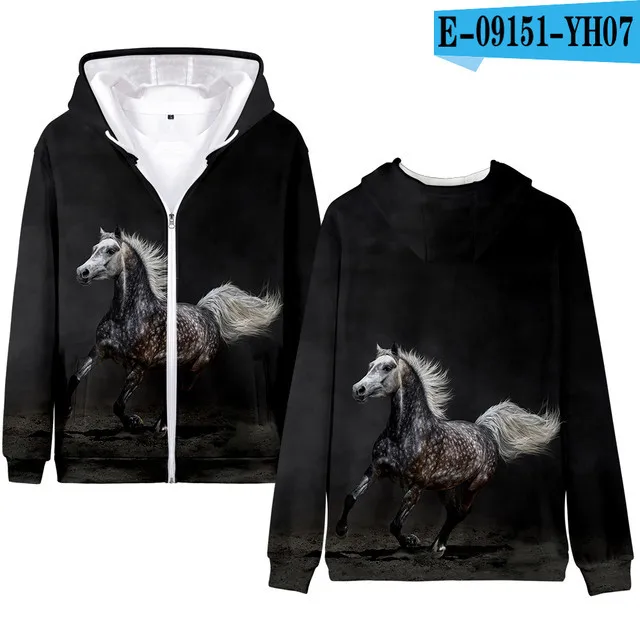 Dolyues Sweat à Capuche Motif Cheval Noir Pour Garçons Et