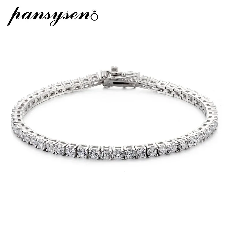 

PANSYSEN 3MM D Color VVS1 Moissanite Bracelet 925 Sterling Silver Plated 18K Gold Tennis Bracelets for Women Man Christmas Gift