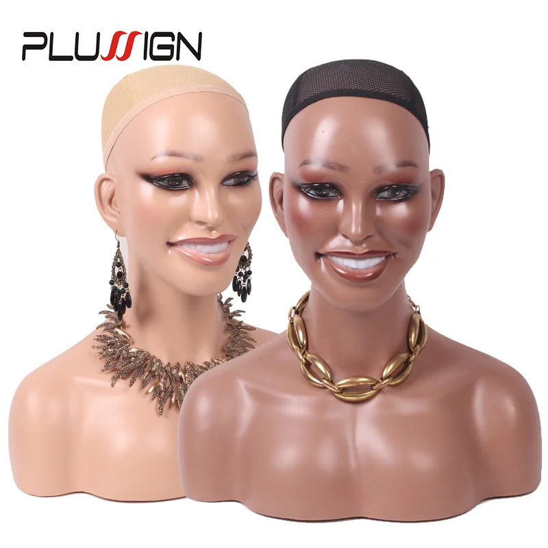 New Smiling Mannequin Head With Non-Slip Silicone Cap Multiple Makeup Wig  Mannequin Head With Shoulder Display Manikin Head Bust