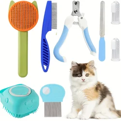 Ultimate 8 - Piece Cat Grooming Kit: Complete Pet Care Set with Nail Clippers, Flea Comb, Deshedding Brush & More - S (Blue)