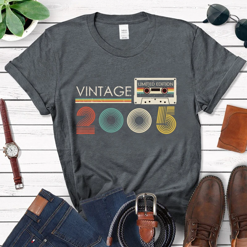 

Vintage Audio Tape 2005 Limited Edition T Shirt Women Harajuku 18th 18 Years Old Birthday Party Top Retro Tshirt Daughter Gift