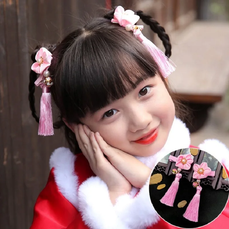 Mädchen Haarspangen Zubehör Clip Quaste Kimono Rosa Rot Blau Blume Haarnadel Kopfschmuck Chinesische Haarspangen Japanische Haarnadeln