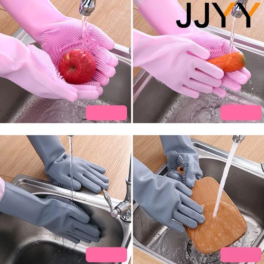 JJYY 실리콘 세척 장갑, 주방 가정용 실리콘 설거지 장갑, 1 쌍