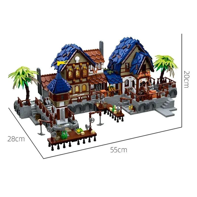 중세 성 MOC 89152 중세 하버 포트 타운 모델, 빌딩 블록 브릭 장난감, 어린이 소년 생일 선물, 2979PCs