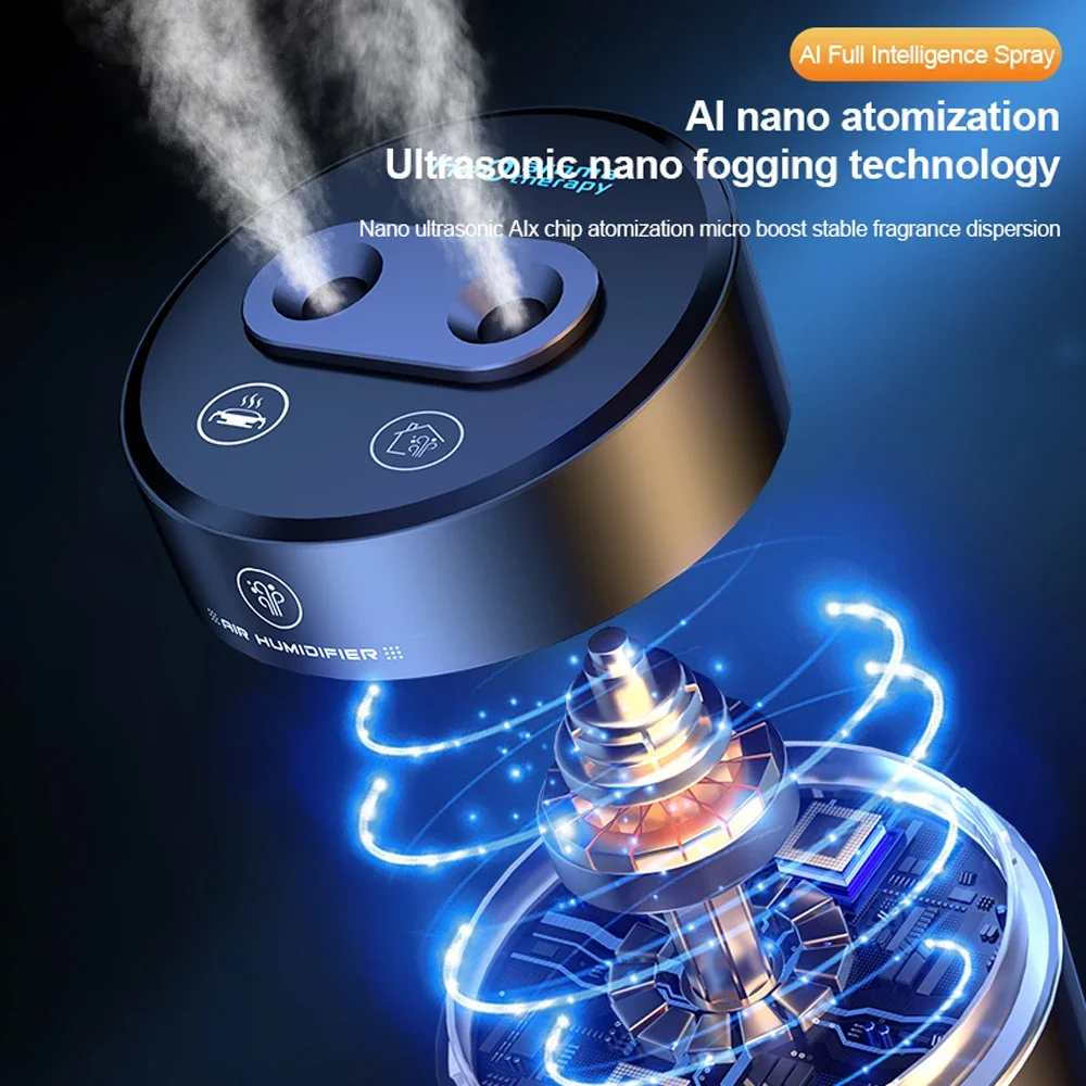 Dual Spray Car Air Humidifier Aluminium Alloy Essential Oils Diffuser Air Freshener for Auto Home Office