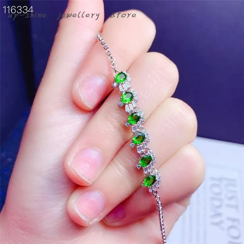 Nuovo Bracciale In Diopside Naturale Intarsiato In Argento 925, Realizzato Seiko, Gioielli Di Lusso Leggeri, Personalizzabile