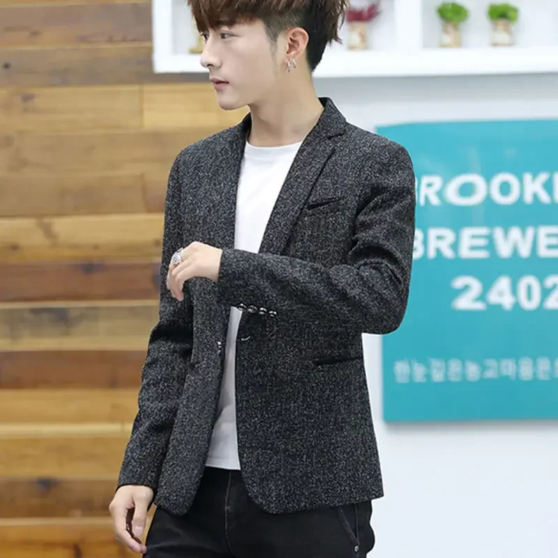 

Облегающий Мужской Блейзер, обрезанная Мужская куртка, короткий тонкий пиджак в Корейском стиле, элегантная новая Оригинальная одежда, 2024