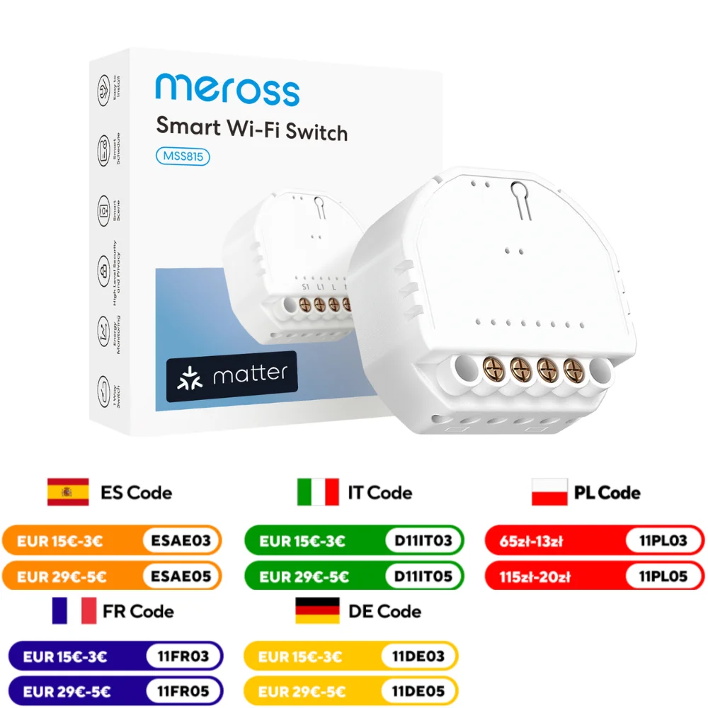 Meross Matter สมาร์ท Wi-Fi สวิตช์ผนังพร้อม Energy Monitor สวิตช์ DIY ทํางานร่วมกับสวิตช์ One-Gang/Single-Pole 1