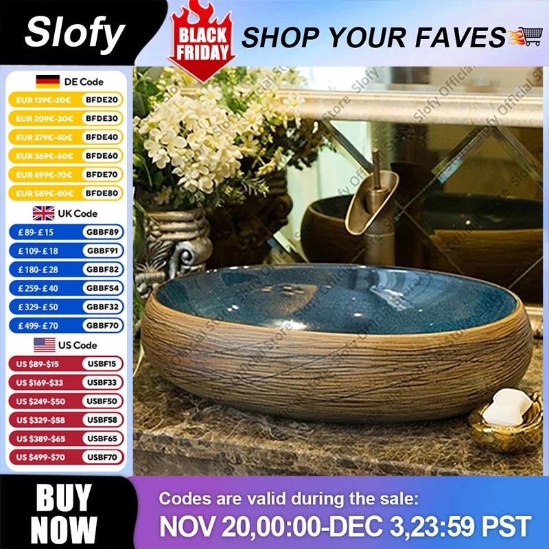 Elegant Oval เซรามิคอ่างล้างหน้าห้องน้ําศิลปะอ่างล้างจาน Vanity อ่างล้างหน้า Modern Vintage Classic Home Hotel อ่างล้างหน้าชามอ่างล้างหน้า 1