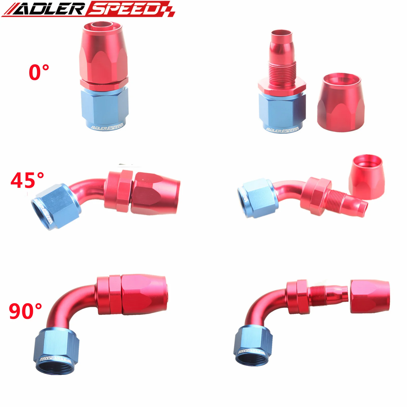 

Universal AN4/AN6/AN8/AN10/AN12/AN16 Straight 45 90 Degree Oil Fuel Swivel Hose End Fitting Oil Hose End Adaptor Kit Red-Blue