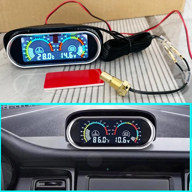 LED 디지털 2in1 자동차 트럭 엔진 온도 및 전압 게이지 미터 과열 경보 12V/24V 수온 게이지 전압계