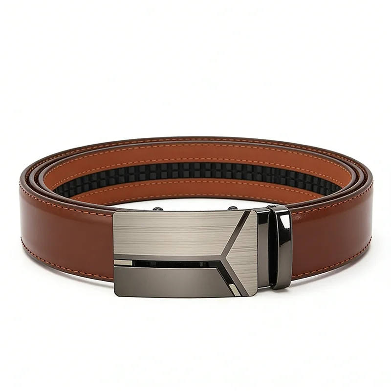 Modischer Herren-Gürtel aus echtem Leder, authentische Luxusmarke, automatische Schnalle, weicher Ledergürtel für Freizeithosen und Jeans – Detail 9