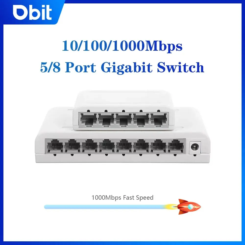 Network Switch DBIT 5 / 8 Port Gigabit Data Switch Network Hub Desktop Ethernet Splitter Plug & Play Shielded Ports Fanless Quiet Mini Portable