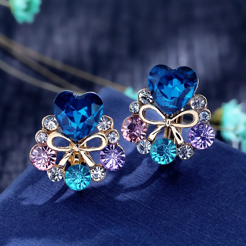 Grace Jun Rhinestone Crytsal Heart Bowknot Clip on Earrings Without Piercing for Women Party Wedding Cute Ear Clip ear clip earrings clip earrings ear clip ear accessories