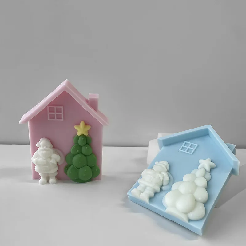 Christmas Santa House Silicone Candle Molds 3D Building Mould for Christmas Decoration Handmade Gifts for Festival Wedding Party