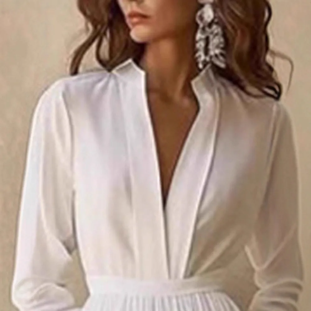 فستان أنيق ذو لون نقي مستقل مع تنورة طويلة مطوية و...