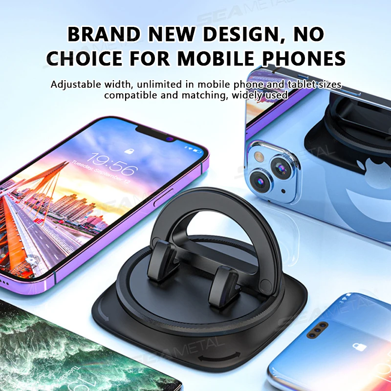 Black ABS Silicone Car Phone Holder with 360 Degree Rotation