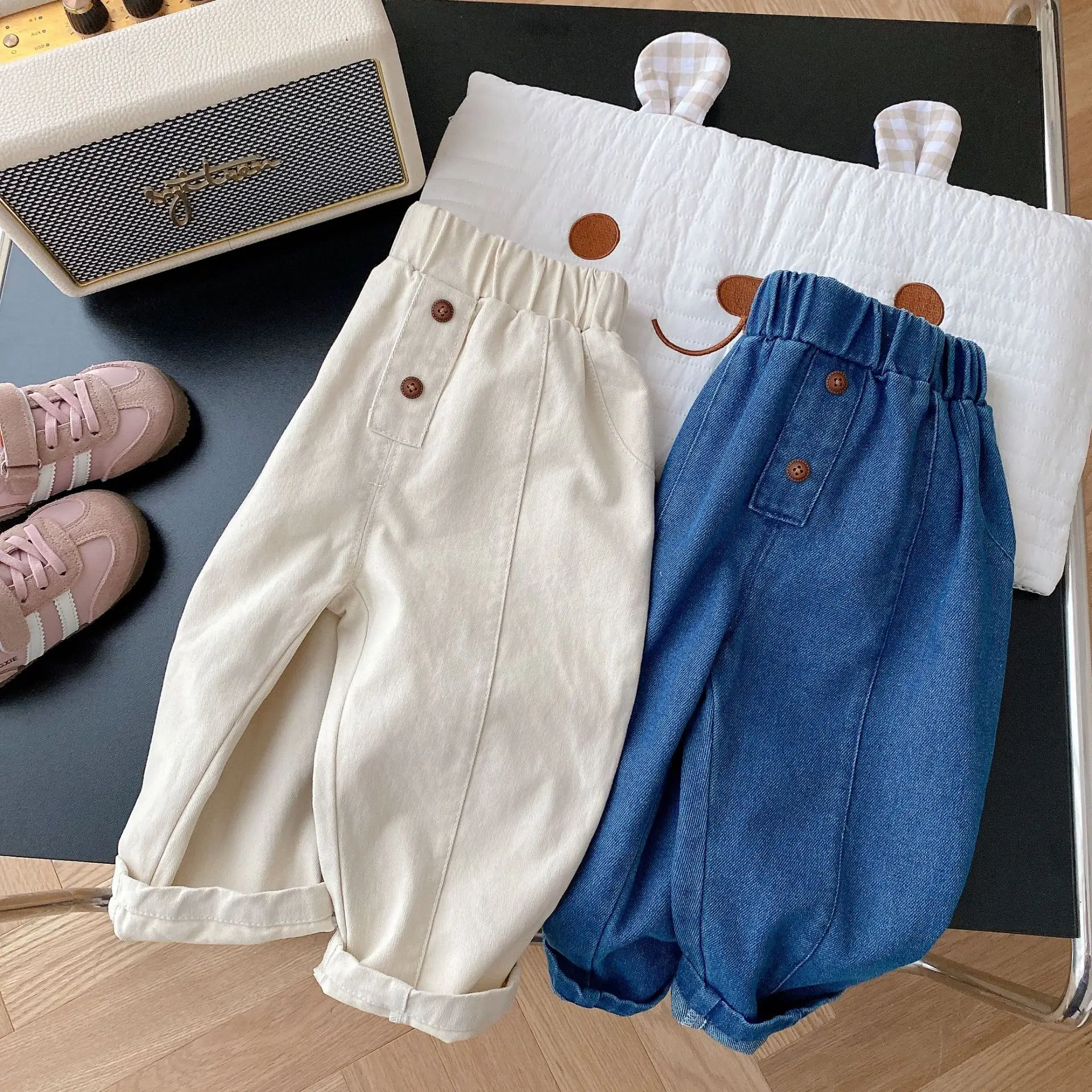

Autumn Children Fashion Jeans Boy Baby Simple Solid Casual Pants Girl Infant Cotton Loose All-match Trousers Toddler Clothing