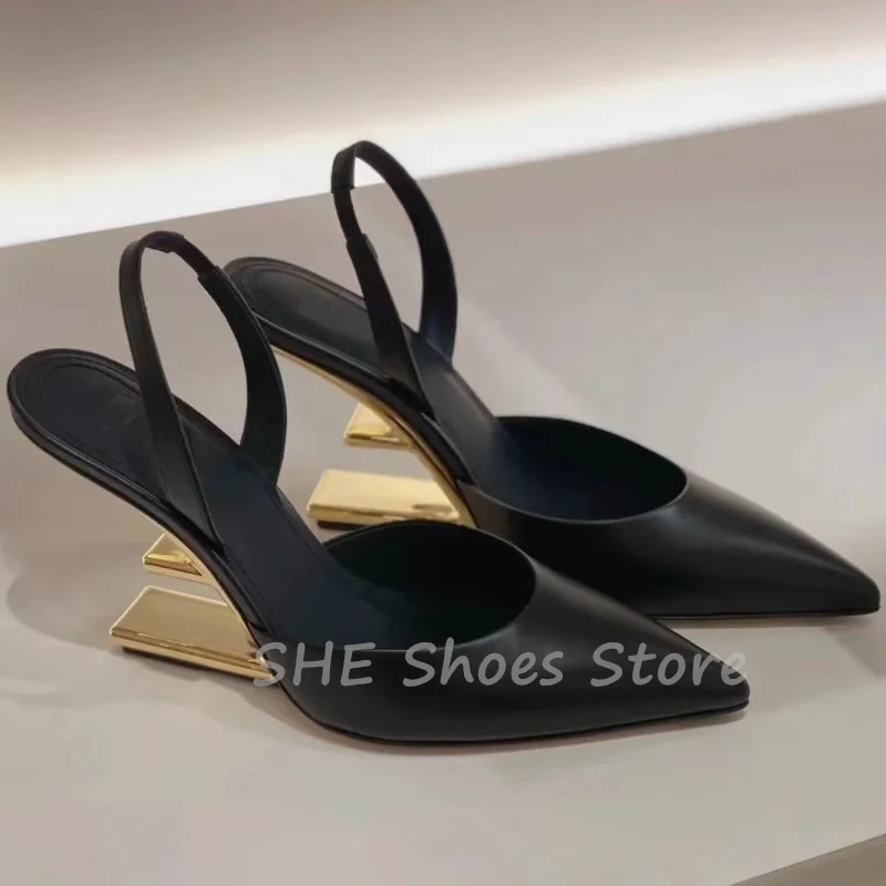 Fashion Design Strange Heel Shallow Sandals for Women Pointed Toe High Heel Slip-On Slingback Pumps Ladies Casual Leather Shoes