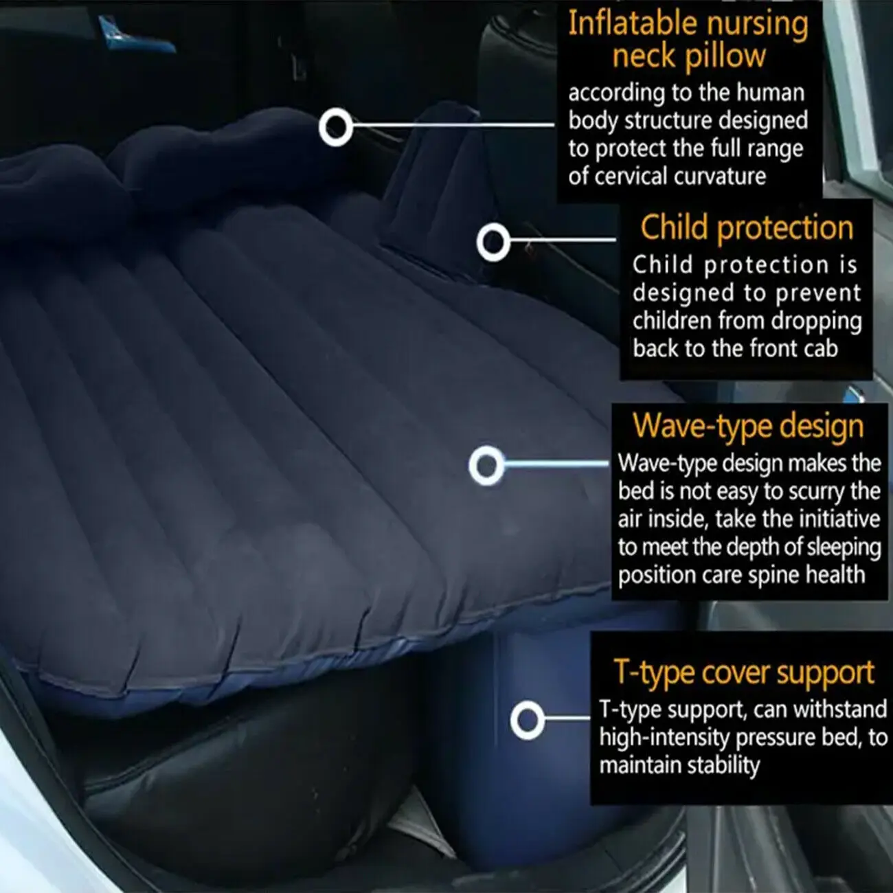 Cama inflable para coche, colchón de aire para asiento trasero de viaje con bomba, descanso, sueño, Camping