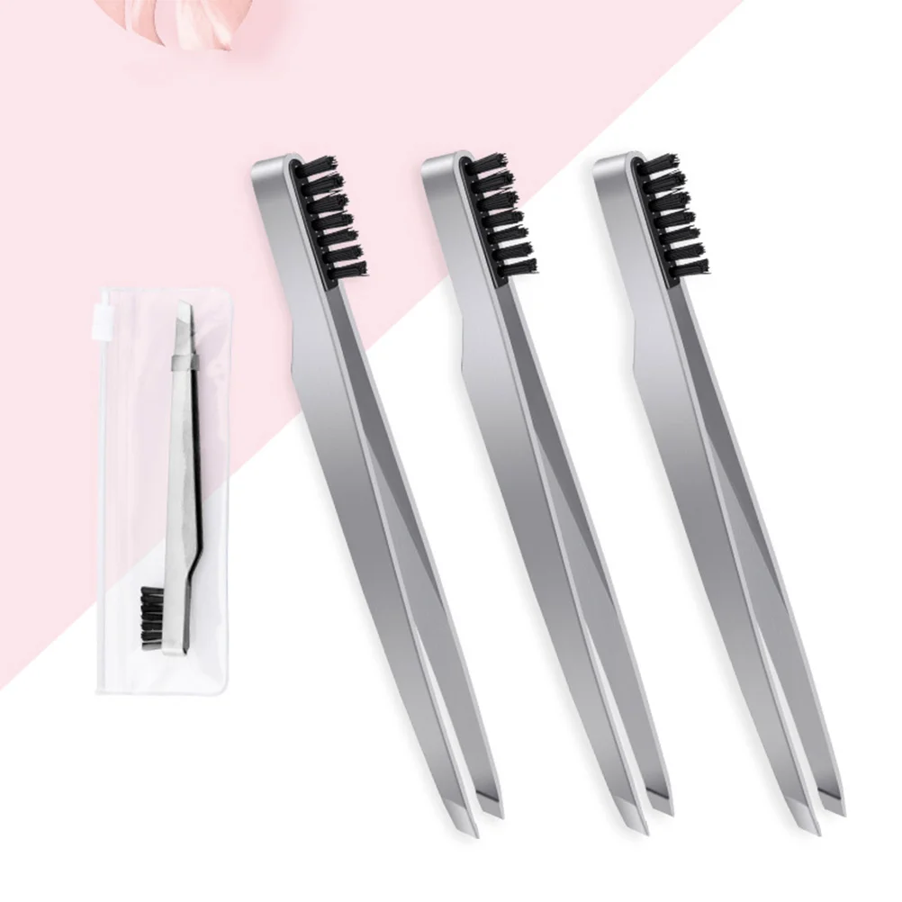 3 PCS Bevel Angle Eyebrow Clamps Make up Stainless Steel Tweezers Tool 4