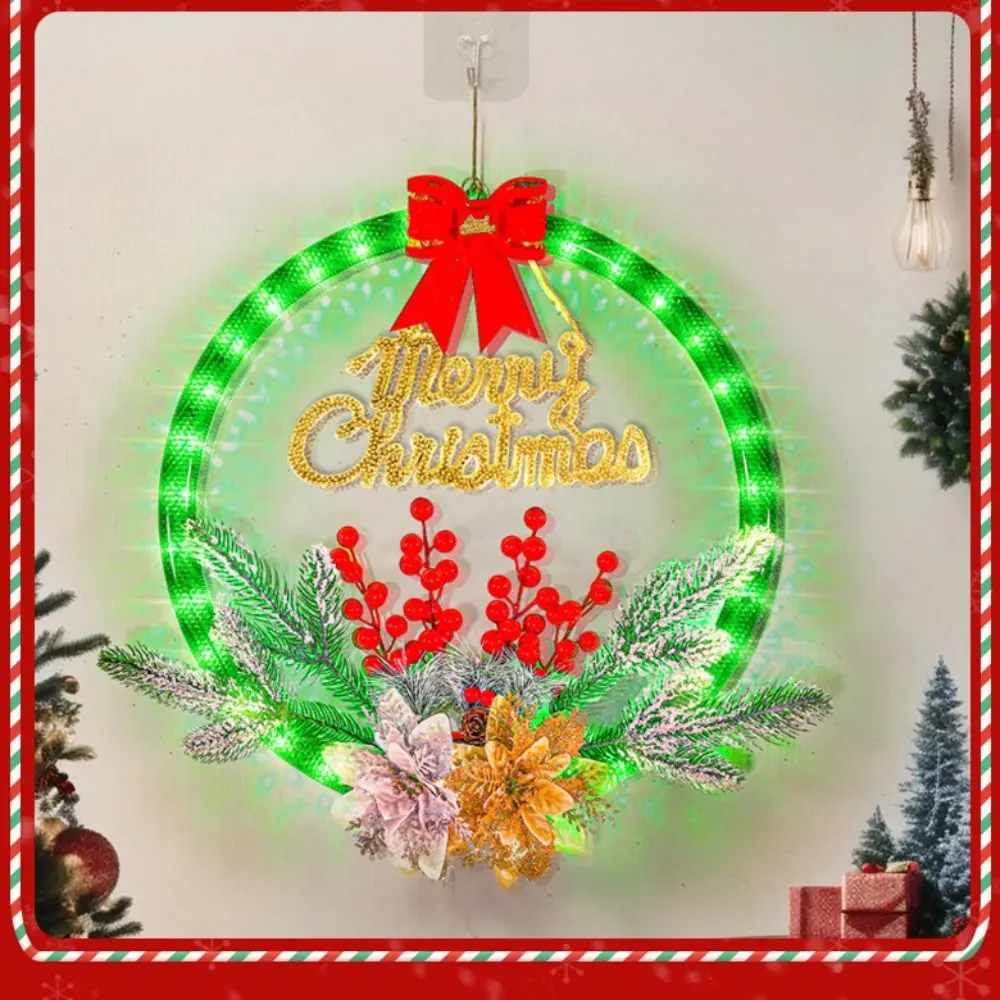 Glowing Christmas Wreath Timer Function Battery/USB Powered Xmas Decorations Hanging Waterproof LED Christmas Decorations Window