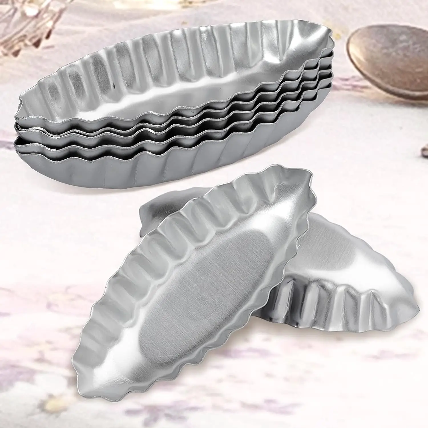 Description Picture 4 of item5/10/15pcs Mini Cake Tart Mold Aluminum Boat Shape Mousse Dessert Cupcake Pudding Mould for Kitchen Pastry Baking Accessories