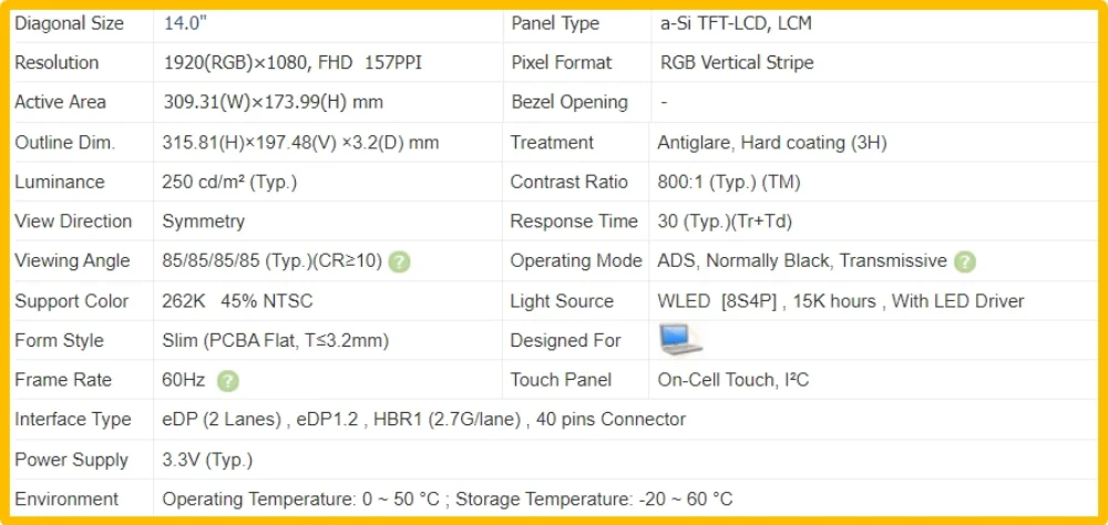 NV140FHM-T01 Ʈ ÷ LCD ġ ũ, ¼ ġ  IPS г, FHD 1920x1080 EDP, 40 , 60Hz, NV140FHM T01, 14 ġ