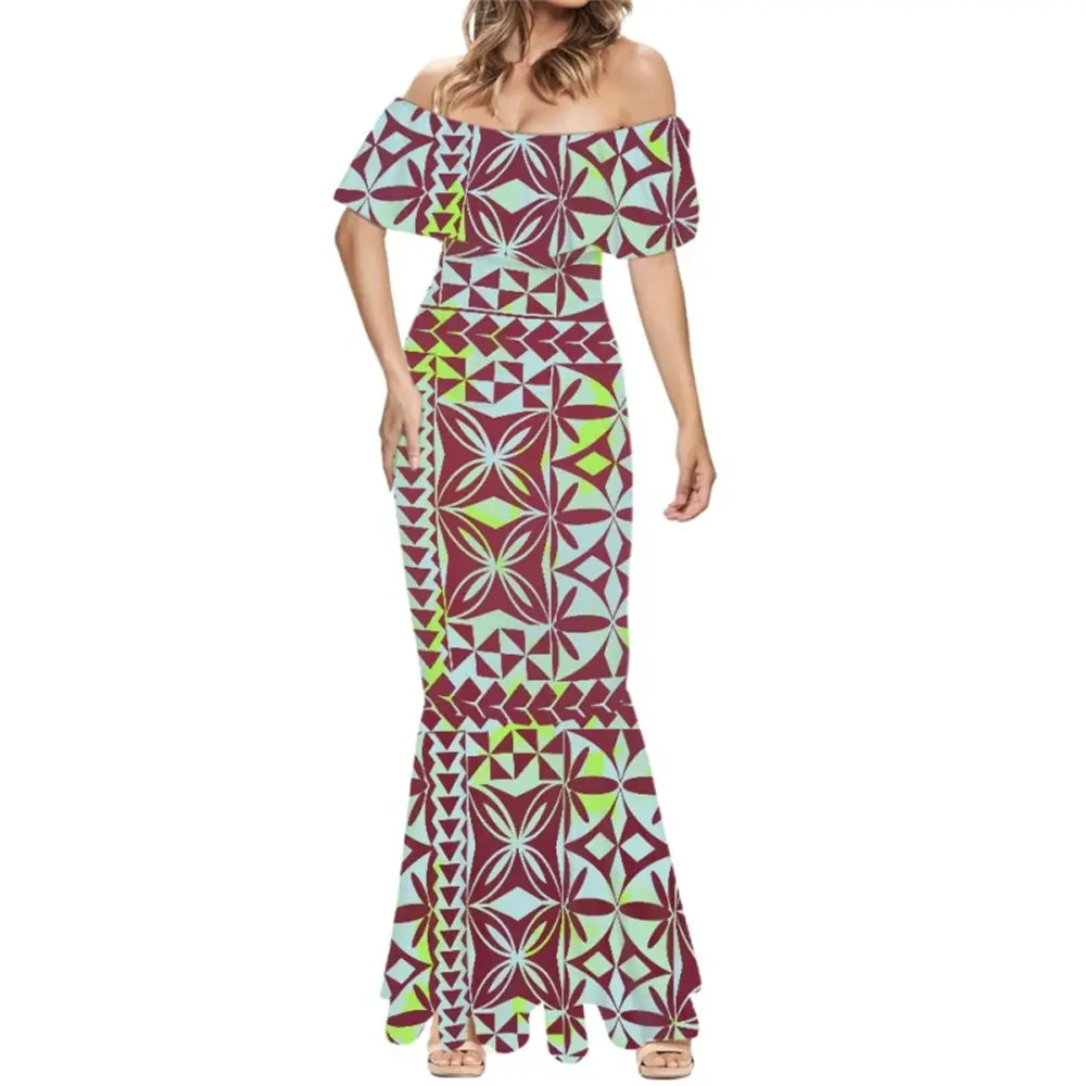 

Polynesian Tribal Clothing Samoan Tongan Style Tapa Print Islander Design Custom High Fashion Dress Cocktail Dress 7XL