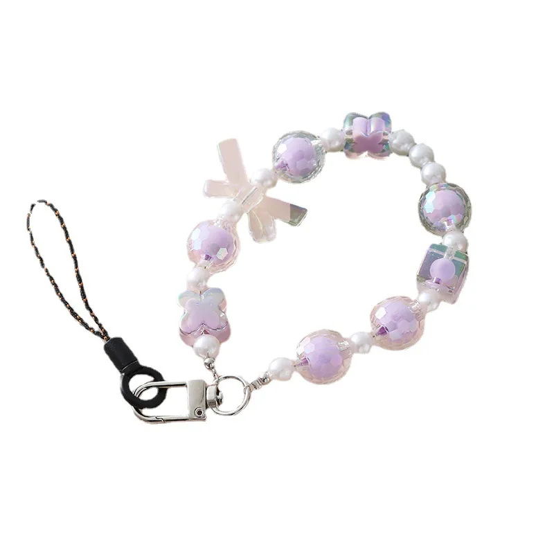 New Bowknot Fresh and Sweet Beaded Mobile Phone Chain Anti loss Case Hanging Rope Bag Key Hanger