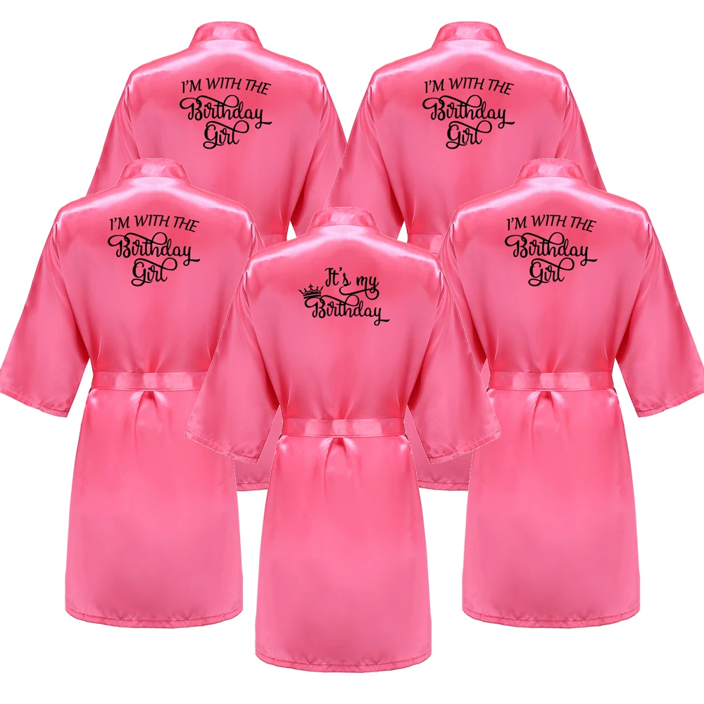 Birthday Party It's My Birthday I'm With The Girl Satin Pajamas Robe Dressing Gown Pajamas Black Writing Kimono Robe women sleepwear sleepwear pajamas