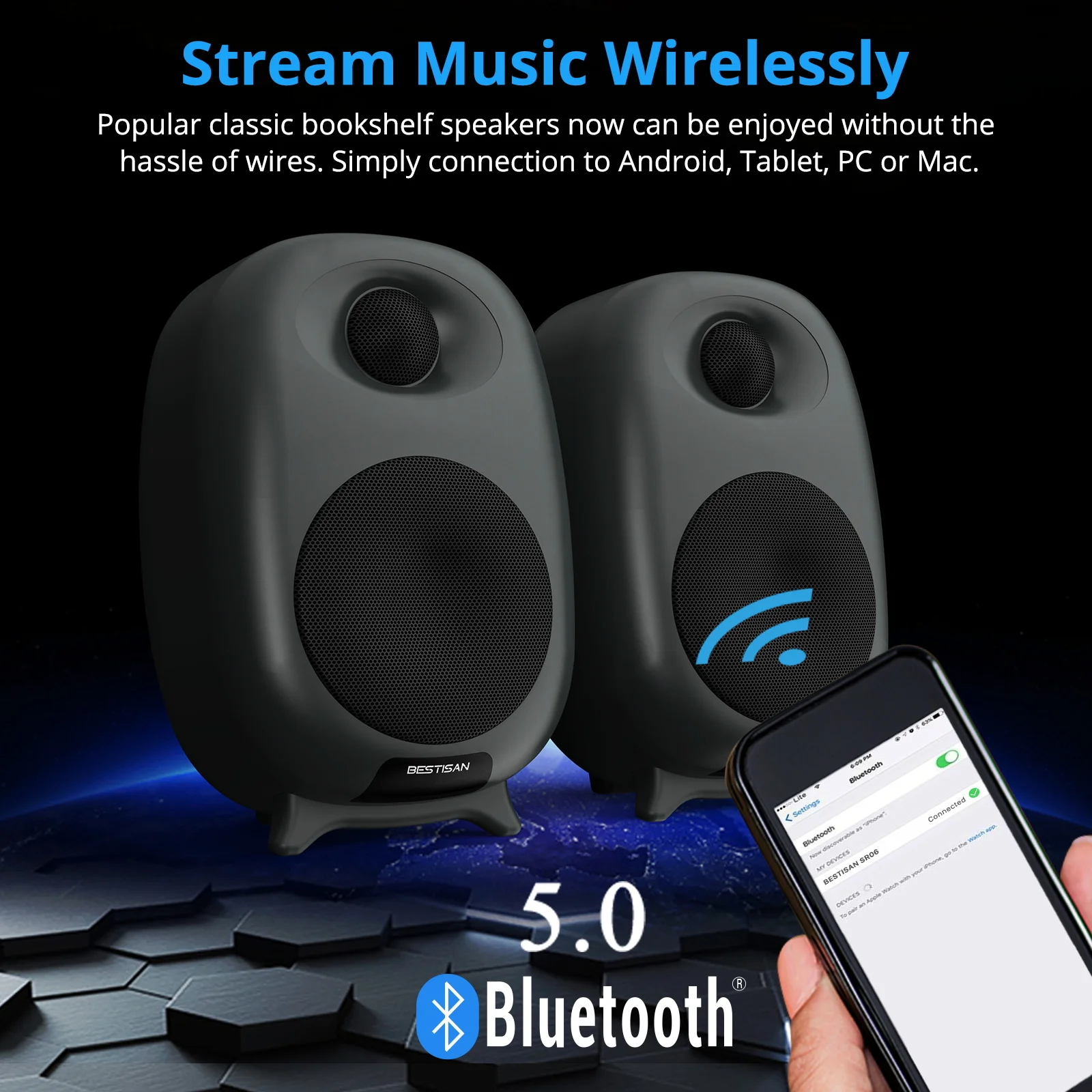 50W Bookshelf Active Bluetooth Speaker Home Theatre Sound System TV Computer Speaker Bass Effect OPT RCA For PC TV