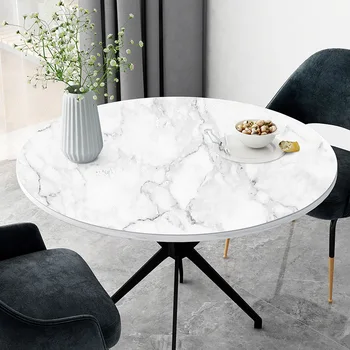 Tovaglia rotonda in marmo oro bianco con bordo elastico Tovaglie montate impermeabili in poliestere per decorazioni da cucina per feste al coperto 1