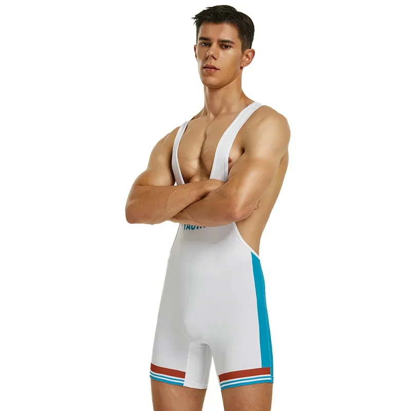 Mens Sleeveless Wrestling Suit Boxing Skinsuit Weightlifting Clothing Gym Match Tights Training Wrestling